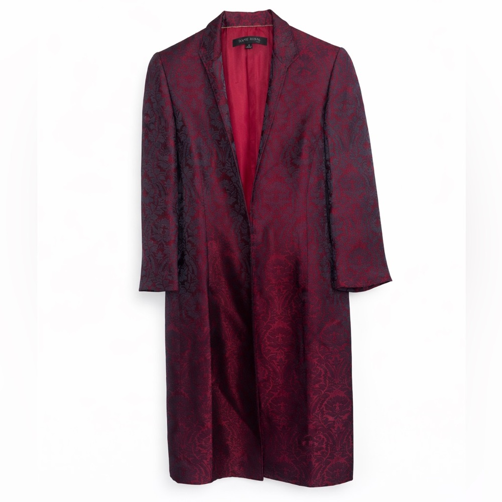 Anne Klein Burgundy & Black Jacquard Brocade Coat – Size 6